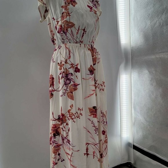 Floral Print Short Sleeve Cinched Waist Dress - Picture 2 of 2